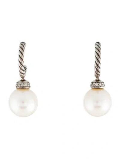 Pre-owned David Yurman Pearl & Diamond Solari Drop Earrings In Multi