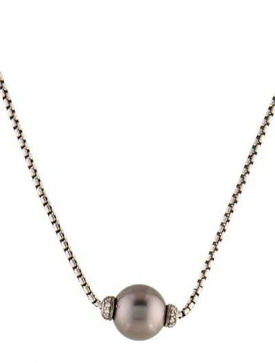 Pre-owned David Yurman Pearl & Diamond Solari Pendant Necklace, 18" In Multi