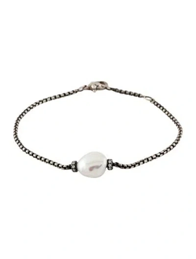Pre-owned David Yurman Pearl & Diamond Solari Station Bracelet, 7" In Multi