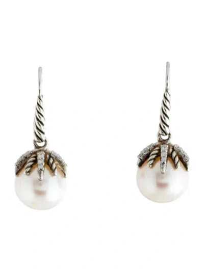 Pre-owned David Yurman Pearl & Diamond Starburst Drop Earrings In Multicolor