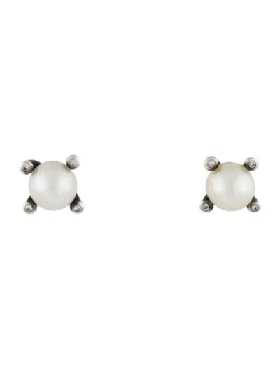 Pre-owned David Yurman Pearl & Diamond Stud Earrings In Multi