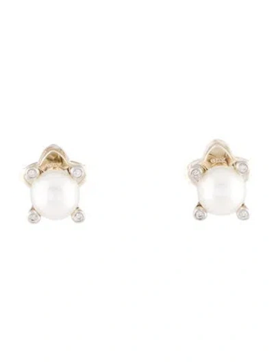 Pre-owned David Yurman Pearl & Diamond Stud Earrings In Multi