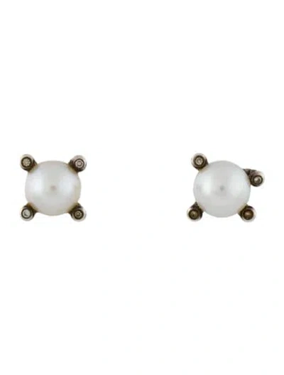 Pre-owned David Yurman Pearl & Diamond Stud Earrings In Multi
