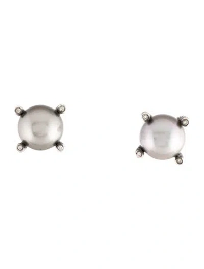 Pre-owned David Yurman Pearl & Diamond Stud Earrings In Multi