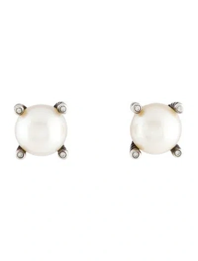 Pre-owned David Yurman Pearl & Diamond Stud Earrings In Multi