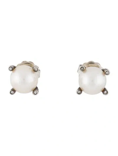 Pre-owned David Yurman Pearl & Diamond Stud Earrings In Multi