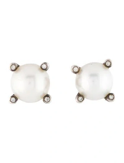 Pre-owned David Yurman Pearl & Diamond Stud Earrings In Multi