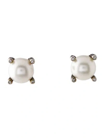 Pre-owned David Yurman Pearl & Diamond Stud Earrings In Multi