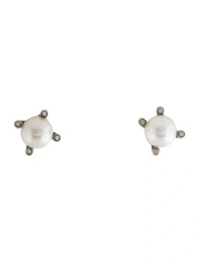 Pre-owned David Yurman Pearl & Diamond Stud Earrings In Multicolor