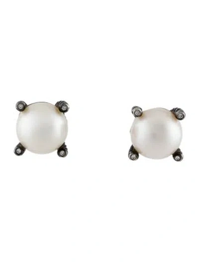 Pre-owned David Yurman Pearl & Diamond Stud Earrings In Multicolor