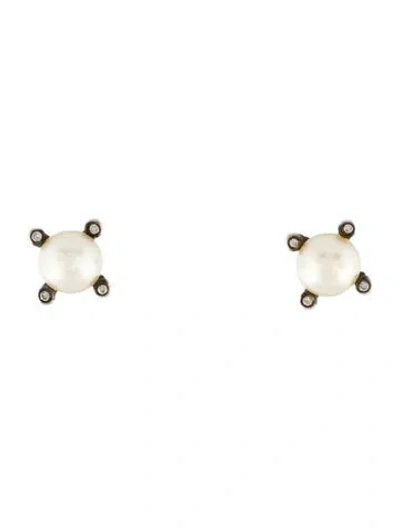 Pre-owned David Yurman Pearl & Diamond Studs In Multi