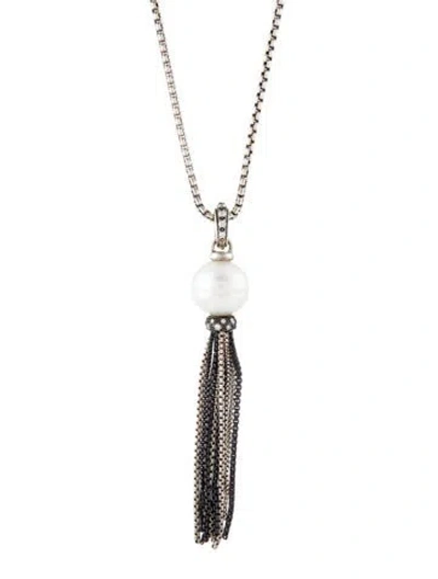 Pre-owned David Yurman Pearl & Diamond Tassel Pendant Necklace, 32" In Multi