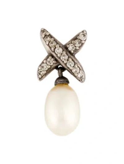 Pre-owned David Yurman Pearl & Diamond 'x' Collection Drop Earring In Multi