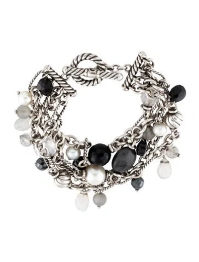 Pre-owned David Yurman Pearl & Multistone Four-row Multistrand Bracelet, 6.5" In Multicolor