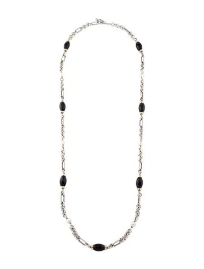 Pre-owned David Yurman Pearl & Onyx Figaro Station Necklace, 36" In Multi