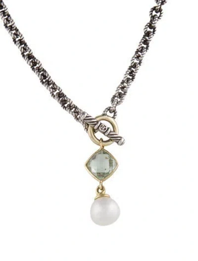 Pre-owned David Yurman Pearl & Prasiolite Pendant Necklace, 17.25" In Multi