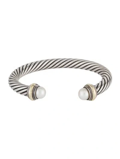 Pre-owned David Yurman Pearl Cable Classic Cuff, 6.5" In Multicolor