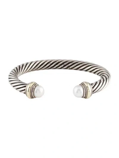 Pre-owned David Yurman Pearl Cable Classic Cuff Bracelet, 6.25" In Multi