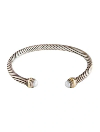 Pre-owned David Yurman Pearl Cable Classic Cuff Bracelet, 6.5" In Multicolor