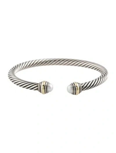 Pre-owned David Yurman Pearl Cable Classics Bracelet, 6.25" In Multi