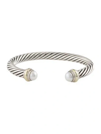 Pre-owned David Yurman Pearl Cable Cuff Bracelet, 6.25" In Multicolor