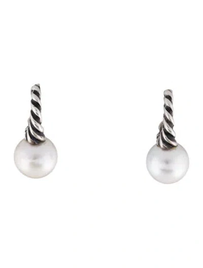 Pre-owned David Yurman Pearl Cable Huggie Earrings In Multicolor