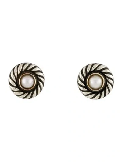 Pre-owned David Yurman Pearl Cable Stud Earrings In Multi