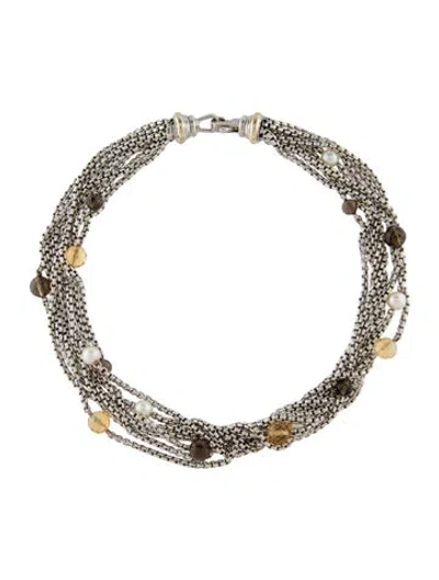 Pre-owned David Yurman Pearl, Citrine & Smoky Quartz Multi-strand Necklace, 16"