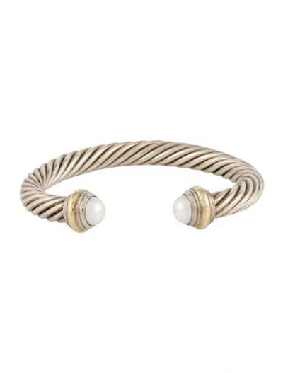 Pre-owned David Yurman Pearl Classic Cable Bracelet, 6.25" In Multi