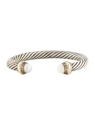 Pre-owned David Yurman Pearl Classic Cable Bracelet, 6.25" In Multi