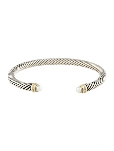 Pre-owned David Yurman Pearl Classic Cable Bracelet, 6.25" In Multicolor