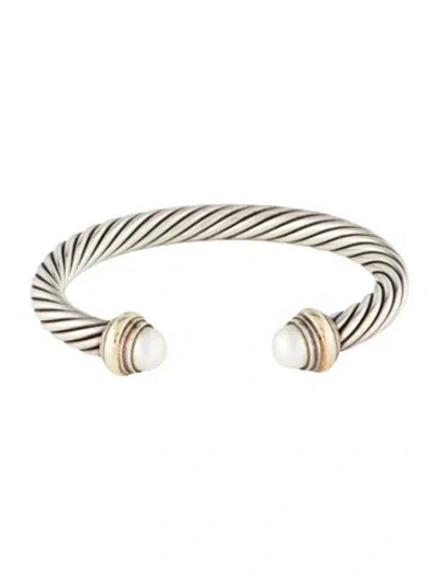 Pre-owned David Yurman Pearl Classic Cable Bracelet, 6.5" In Multi