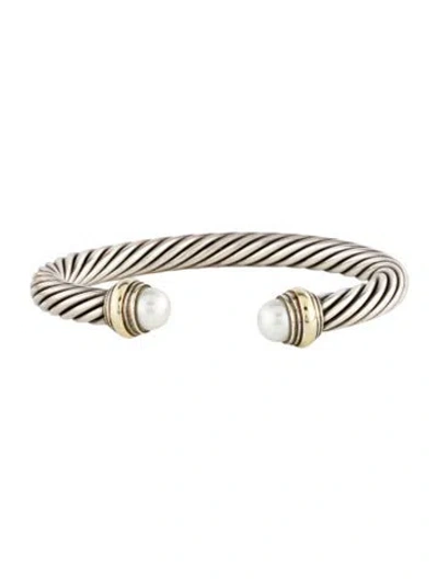 Pre-owned David Yurman Pearl Classic Cable Bracelet, 6.5" In Multi