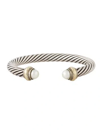 Pre-owned David Yurman Pearl Classic Cable Bracelet, 6.5" In Multi