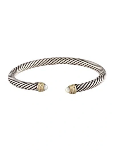 Pre-owned David Yurman Pearl Classic Cable Bracelet, 6.5" In Multicolor