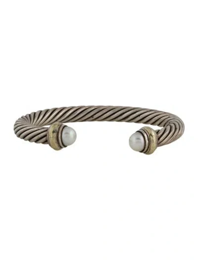 Pre-owned David Yurman Pearl Classic Cable Bracelet, 6.75" In Multi