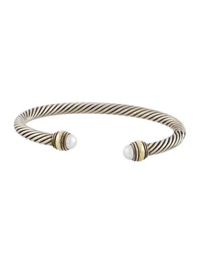 Pre-owned David Yurman Pearl Classic Cable Bracelet, 6.75" In Multi