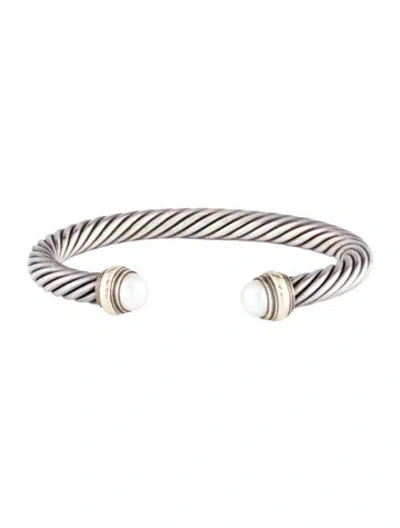Pre-owned David Yurman Pearl Classic Cable Bracelet, 7" In Multi