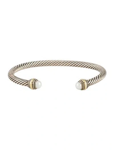 Pre-owned David Yurman Pearl Classic Cable Bracelet, 7" In Multi