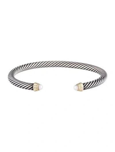 Pre-owned David Yurman Pearl Classic Cable Cuff, 7" In Multi