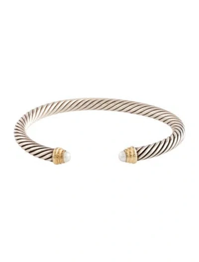 Pre-owned David Yurman Pearl Classic Cable Cuff Bracelet, 6" In Multicolor
