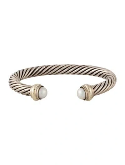 Pre-owned David Yurman Pearl Classic Cable Cuff Bracelet, 6.5" In Multicolor