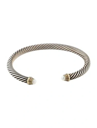 Pre-owned David Yurman Pearl Classic Cable Cuff Bracelet, 6.75" In Multi