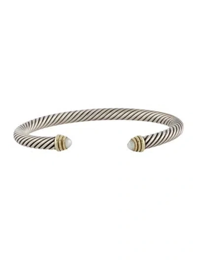 Pre-owned David Yurman Pearl Classic Cable Cuff Bracelet, 6.75" In Multi