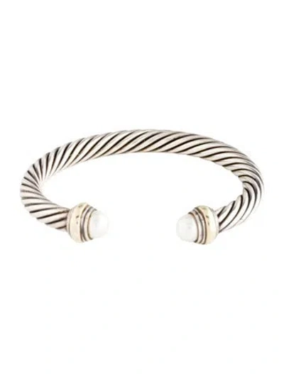 Pre-owned David Yurman Pearl Classic Cable Cuff Bracelet, 6.75" In Multi