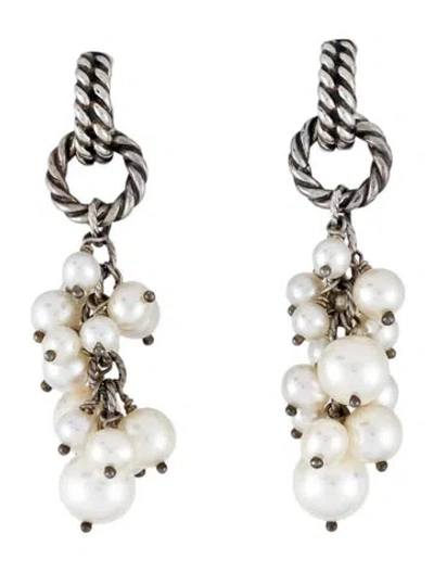 Pre-owned David Yurman Pearl Cluster Copella Earrings In Multi