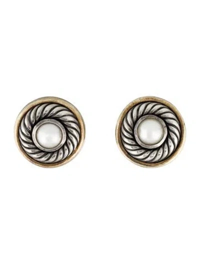 Pre-owned David Yurman Pearl Cookie Earclips In Multi