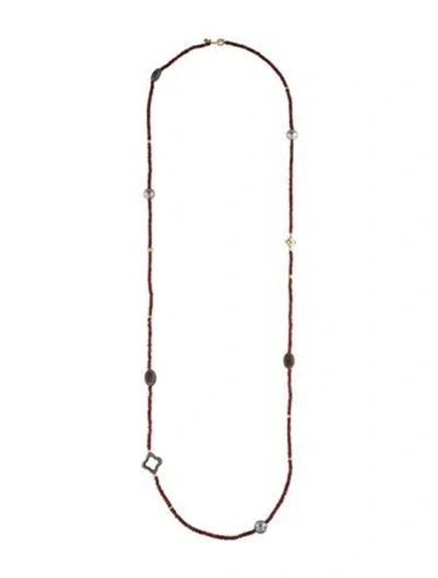 Pre-owned David Yurman Pearl, Diamond, Labradorite & Garnet Necklace, 40" In Multi