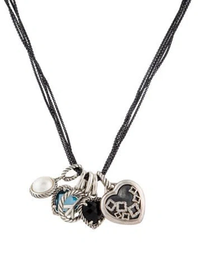 Pre-owned David Yurman Pearl, Diamond, Topaz, & Onyx Multi-charm Necklace, 17", 17"