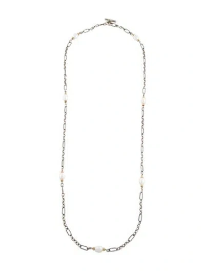 Pre-owned David Yurman Pearl Figaro Chain Station Necklace, 36" In Multi